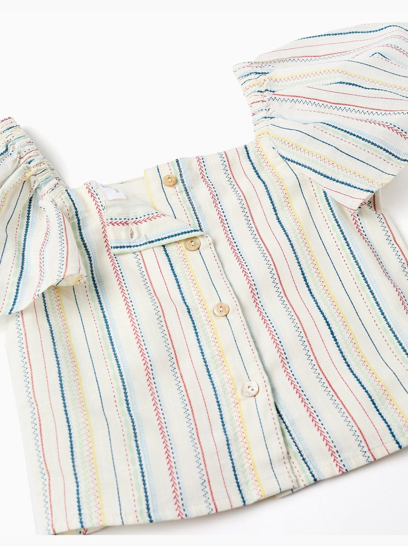 Blusa de algodón con rayas étnicas B&S Blanco - Kiabi