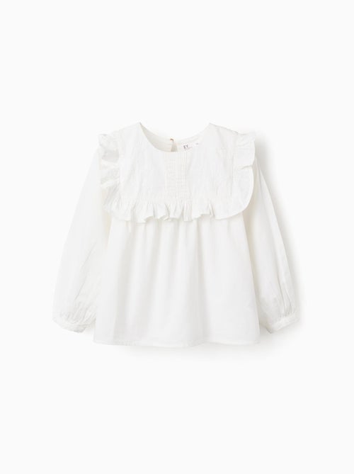 Blusa de algodón con volantes y bordados - Kiabi