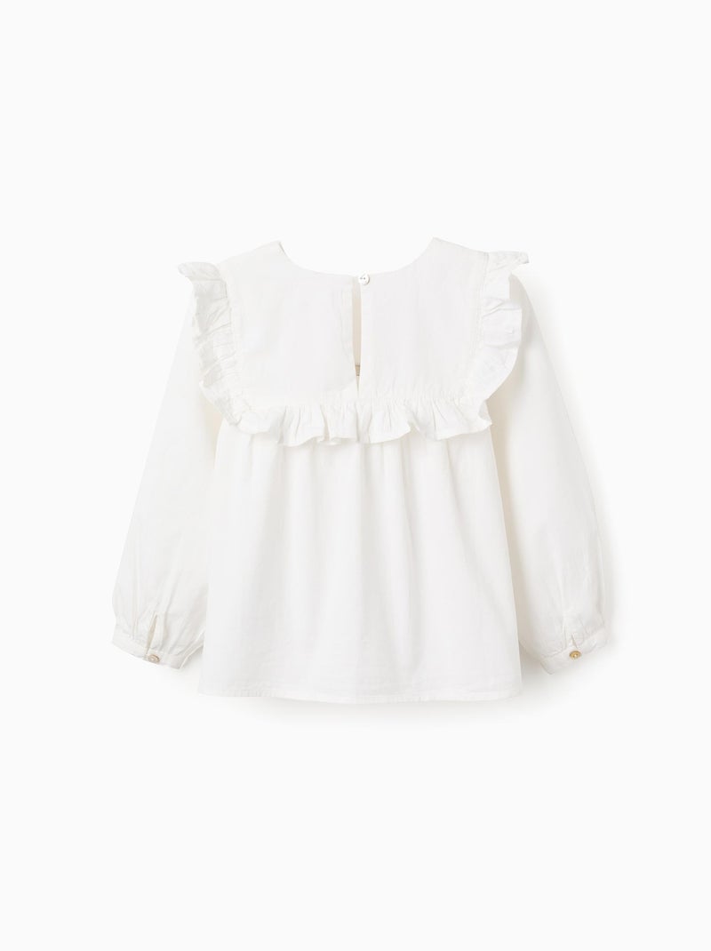 Blusa de algodón con volantes y bordados Blanco - Kiabi