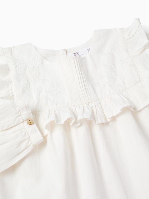 Blusa de algodón con volantes y bordados - Kiabi