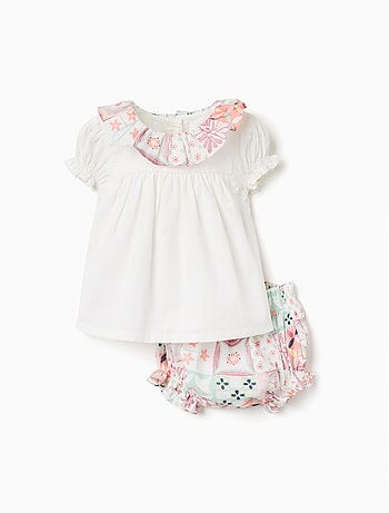 Blusa de algodón + cubrepañal con estampado de azulejos