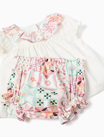 Blusa de algodón + cubrepañal con estampado de azulejos