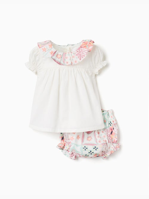 Blusa de algodón + cubrepañal con estampado de azulejos - Kiabi Blusa de algodón + cubrepañal con estampado de azulejos - Kiabi
