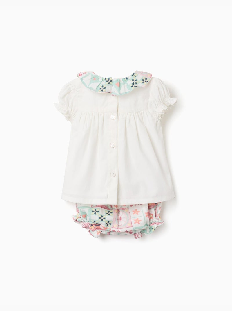 Blusa de algodón + cubrepañal con estampado de azulejos Blanco - Kiabi