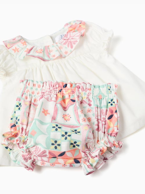 Blusa de algodón + cubrepañal con estampado de azulejos - Kiabi Blusa de algodón + cubrepañal con estampado de azulejos - Kiabi
