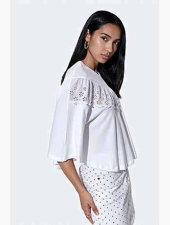 Blusa de algodón de corte relajado con cuello redondo busem
