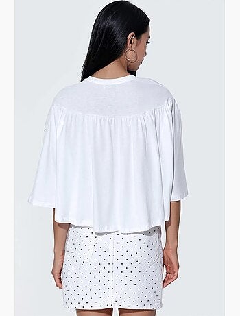 Blusa de algodón de corte relajado con cuello redondo busem