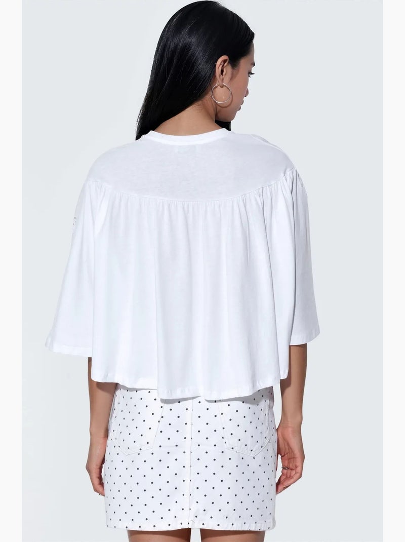 Blusa de algodón de corte relajado con cuello redondo busem Blanco - Kiabi