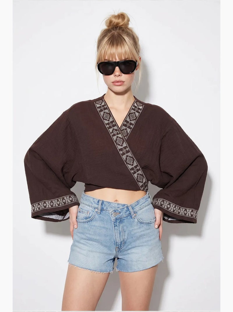 Blusa de algodón lucci Marrón chocolate - Kiabi