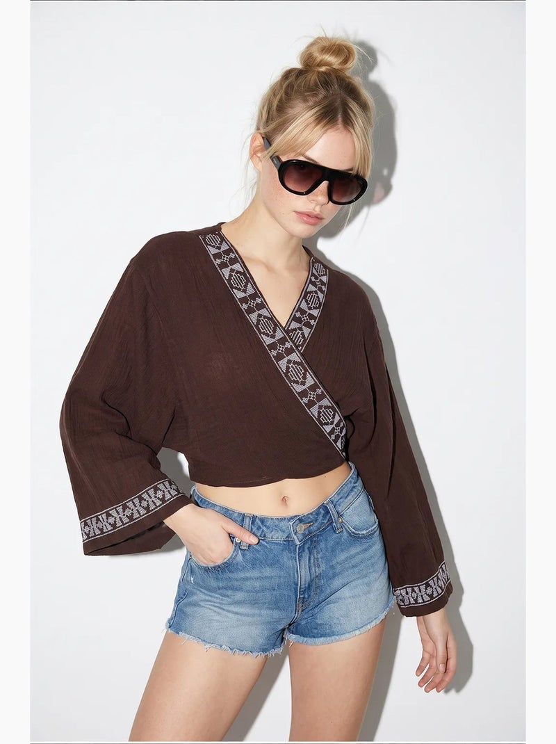 Blusa de algodón lucci Marrón chocolate - Kiabi