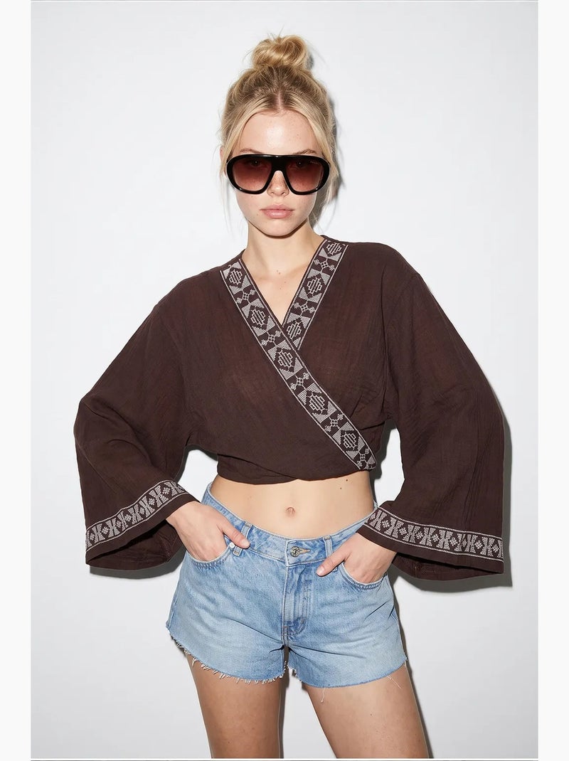 Blusa de algodón lucci Marrón chocolate - Kiabi