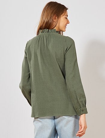 Blusa de algodón puro con volantes - Kiabi