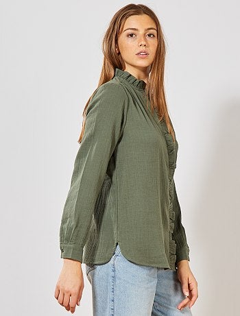 Blusa de algodón puro con volantes - Kiabi
