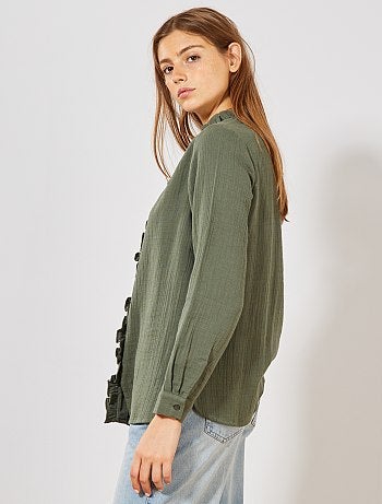 Blusa de algodón puro con volantes - Kiabi