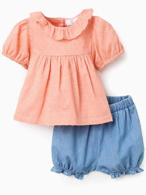 Blusa de algodón + shorts vaqueros con volantes - Kiabi