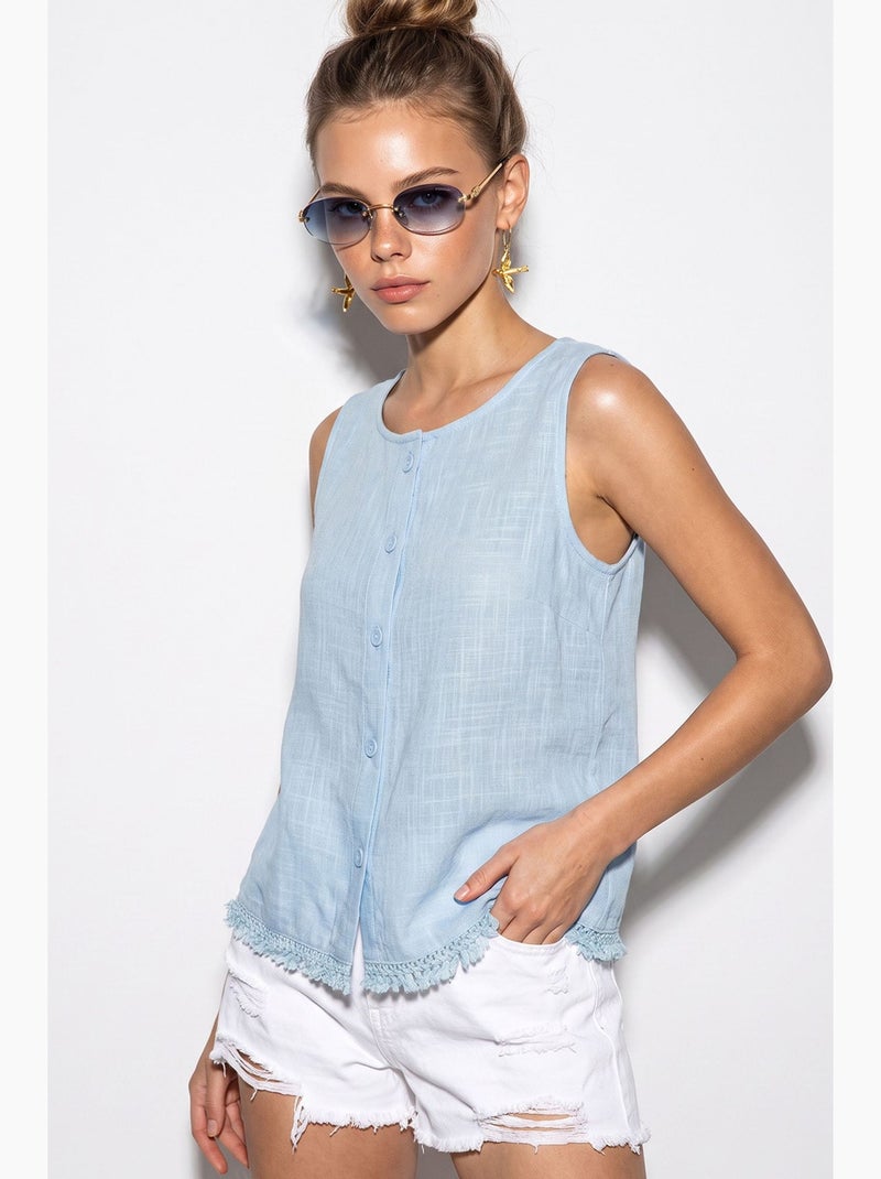 Blusa de algodón sin mangas con cuello redondo lucci Azul cielo - Kiabi