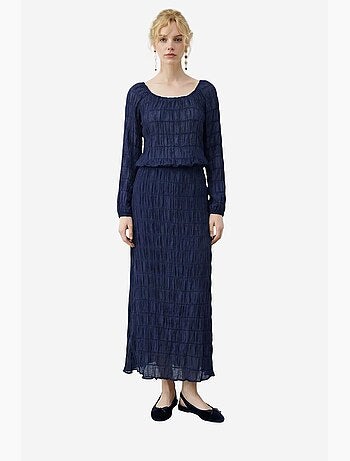 Blusa de algodón texturizado y conjunto de falda maxi lucci