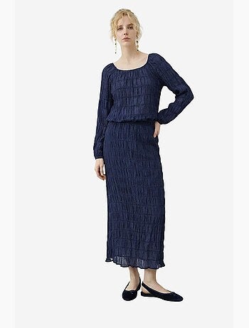 Blusa de algodón texturizado y conjunto de falda maxi lucci