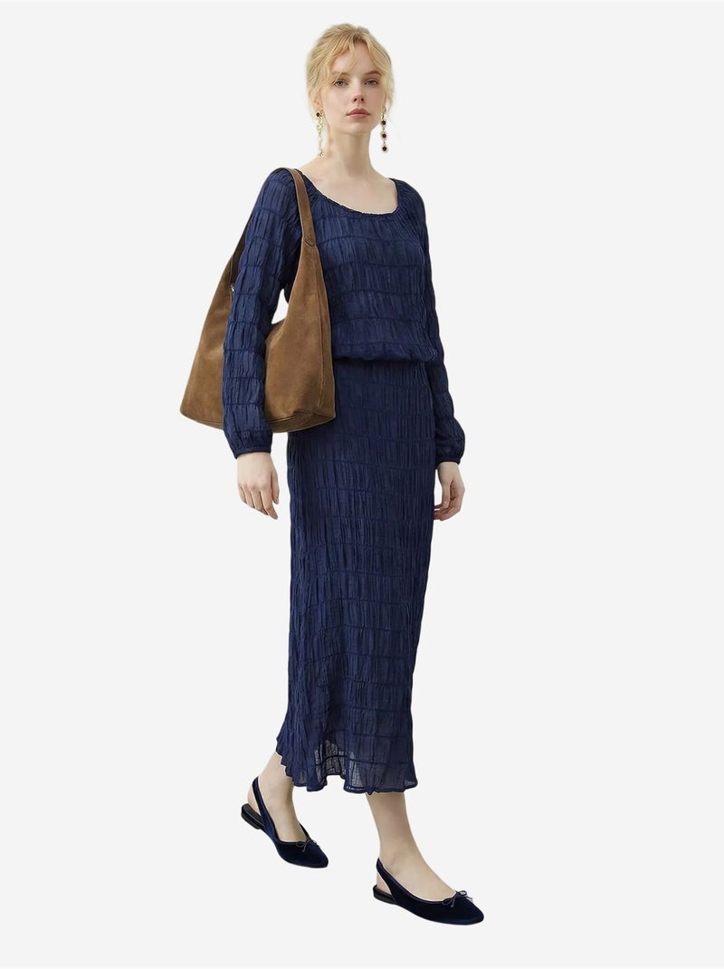 Blusa de algodón texturizado y conjunto de falda maxi lucci Azul marino - Kiabi