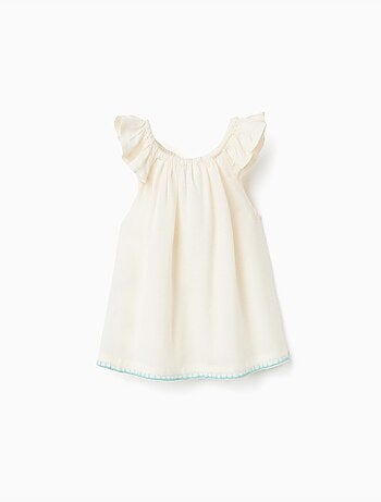 Blusa de algodón y lino con flores