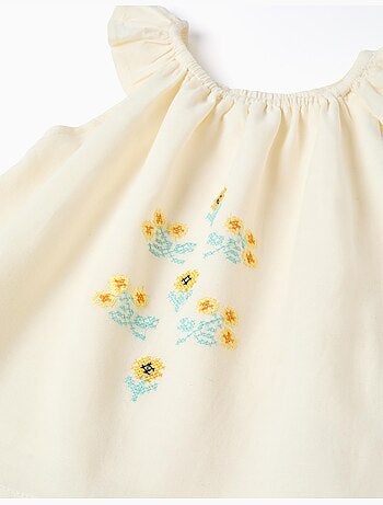 Blusa de algodón y lino con flores