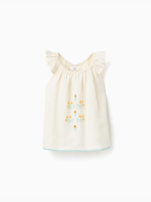 Blusa de algodón y lino con flores - Kiabi