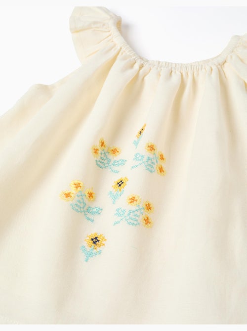 Blusa de algodón y lino con flores - Kiabi
