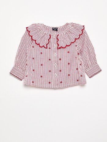 Blusa de batista de algodón con cuello Claudine