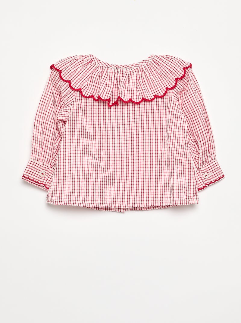 Blusa de batista de algodón con cuello Claudine Rojo - Kiabi