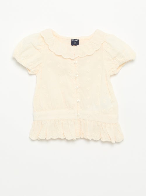 Blusa de bordado inglés de manga corta - Kiabi