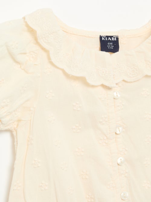 Blusa de bordado inglés de manga corta - Kiabi