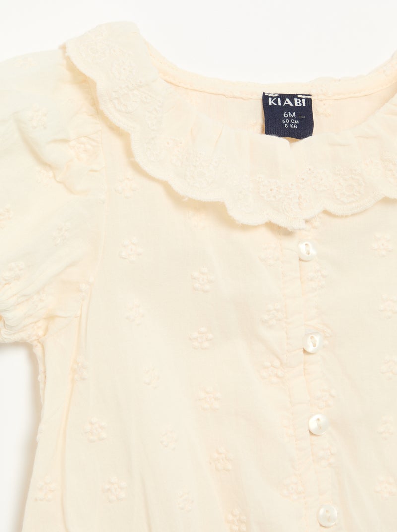 Blusa de bordado inglés de manga corta Blanco - Kiabi