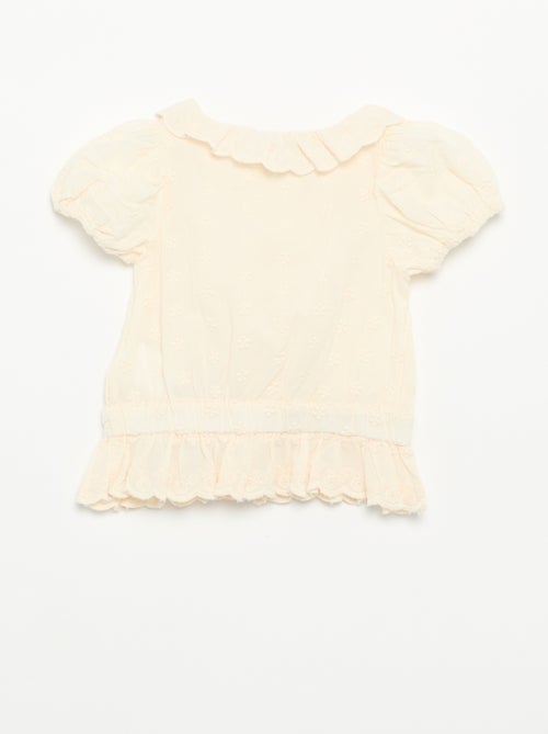 Blusa de bordado inglés de manga corta - Kiabi