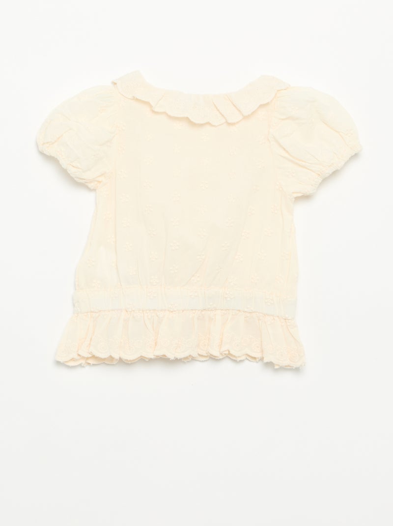Blusa de bordado inglés de manga corta Blanco - Kiabi