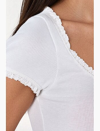 Blusa de canalé con escote en u de corte slim busem