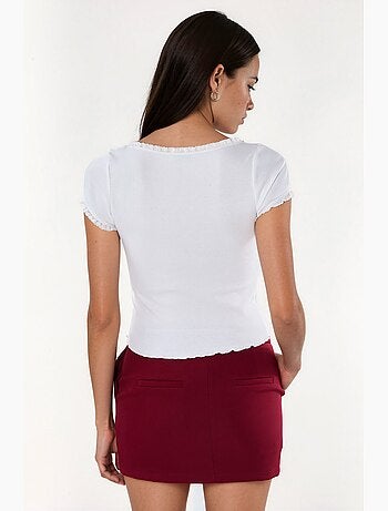 Blusa de canalé con escote en u de corte slim busem