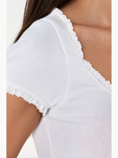 Blusa de canalé con escote en u de corte slim busem - Kiabi Blusa de canalé con escote en u de corte slim busem - Kiabi