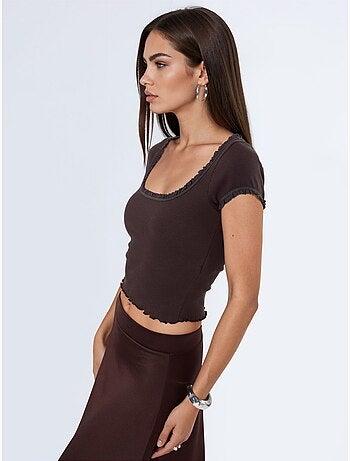 Blusa de canalé con escote en u de corte slim busem