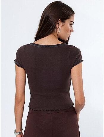 Blusa de canalé con escote en u de corte slim busem