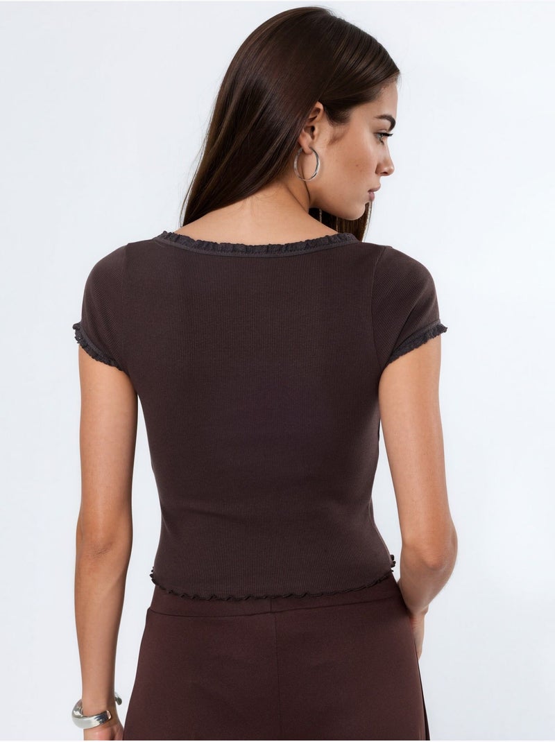 Blusa de canalé con escote en u de corte slim busem Marrón chocolate - Kiabi