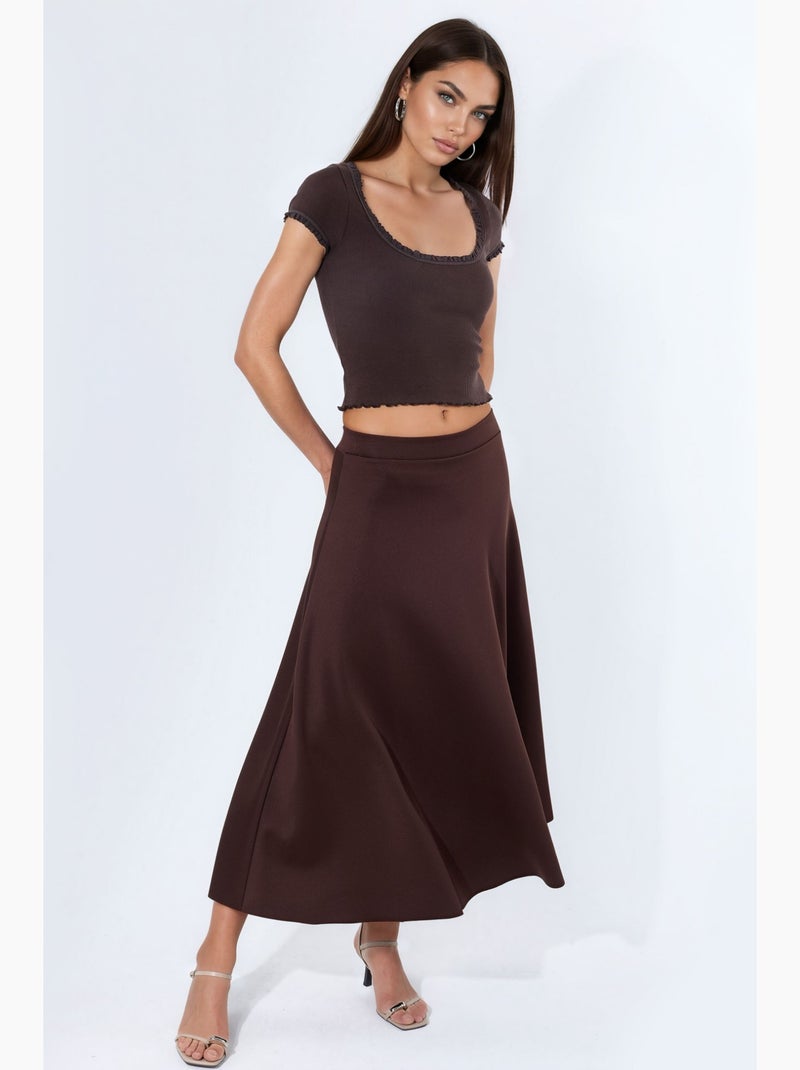 Blusa de canalé con escote en u de corte slim busem Marrón chocolate - Kiabi