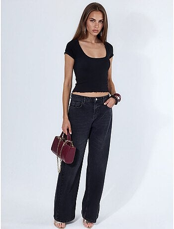 Blusa de canalé con escote en u de corte slim busem