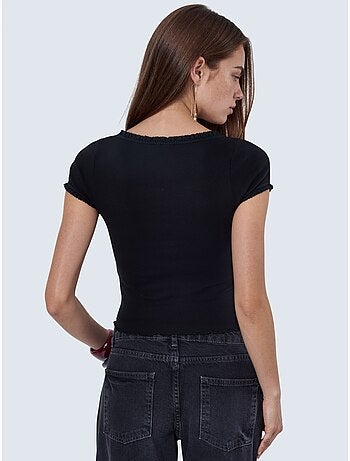 Blusa de canalé con escote en u de corte slim busem