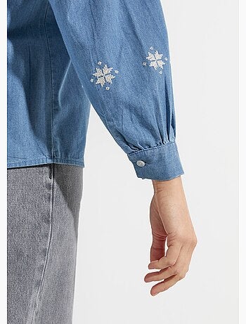 Blusa de chambray con bordado en punto de cruz - AFIBEL