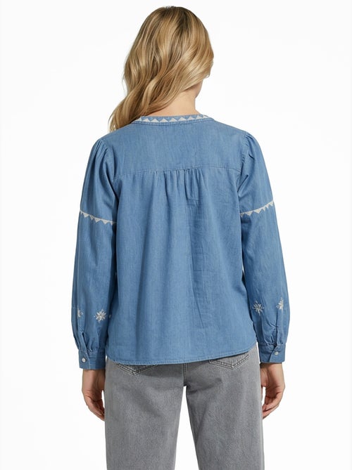 Blusa de chambray con bordado en punto de cruz - afibel - Kiabi
