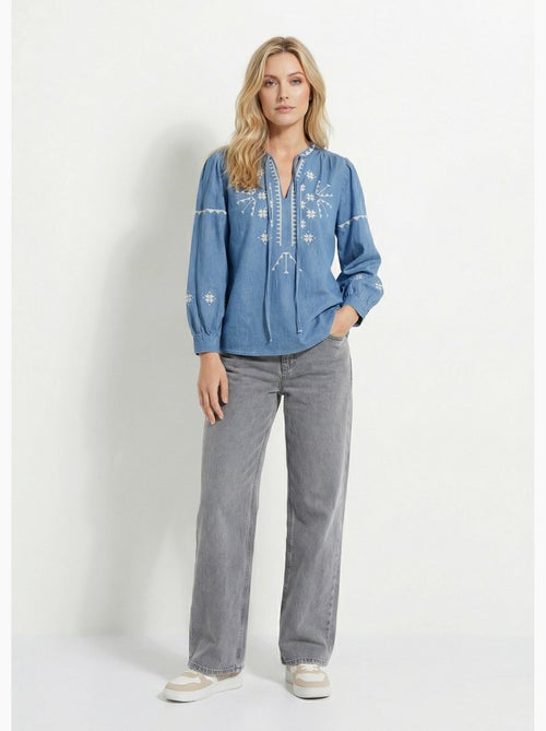 Blusa de chambray con bordado en punto de cruz - afibel - Kiabi