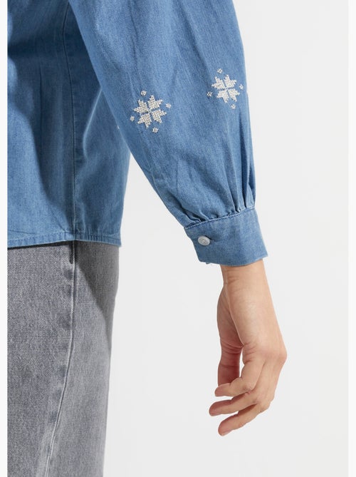 Blusa de chambray con bordado en punto de cruz - afibel - Kiabi