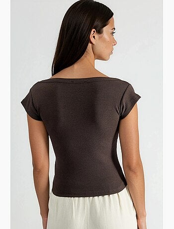 Blusa de corte ajustado acanalada con cuello en u busem
