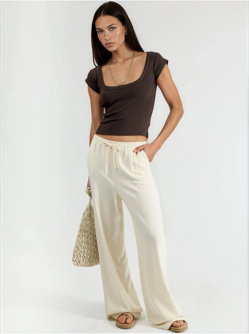 Blusa de corte ajustado acanalada con cuello en u busem Marrón chocolate - Kiabi