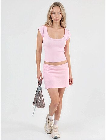 Blusa de corte ajustado acanalada con cuello en u busem